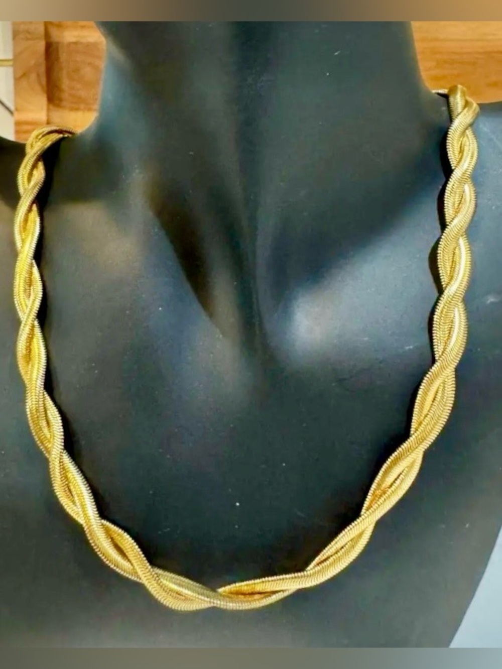 Necklace Gold Tone, Two Independent Herringbone Chains Twisted Together, 18-20”L
